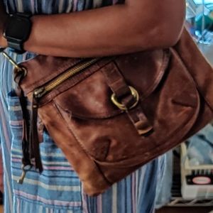Tan Fossil Leather Sasha Crossbody Bag